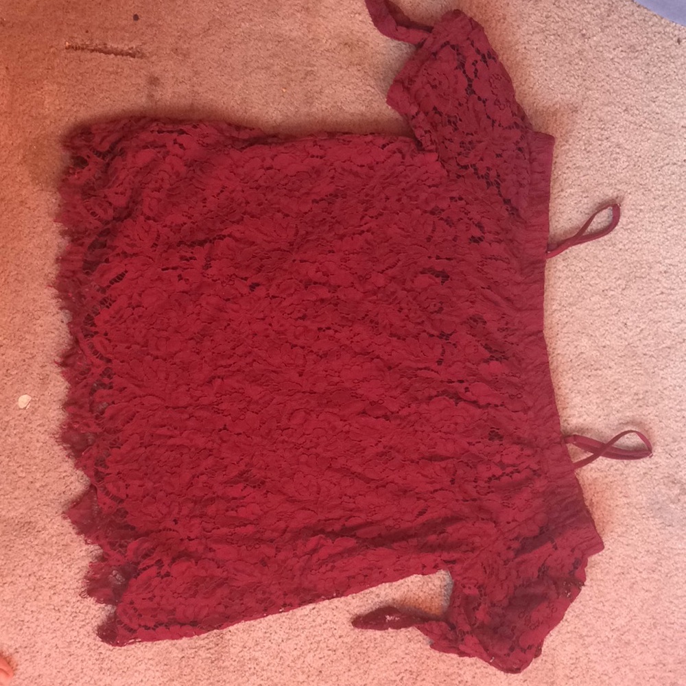 A burgundy blouse